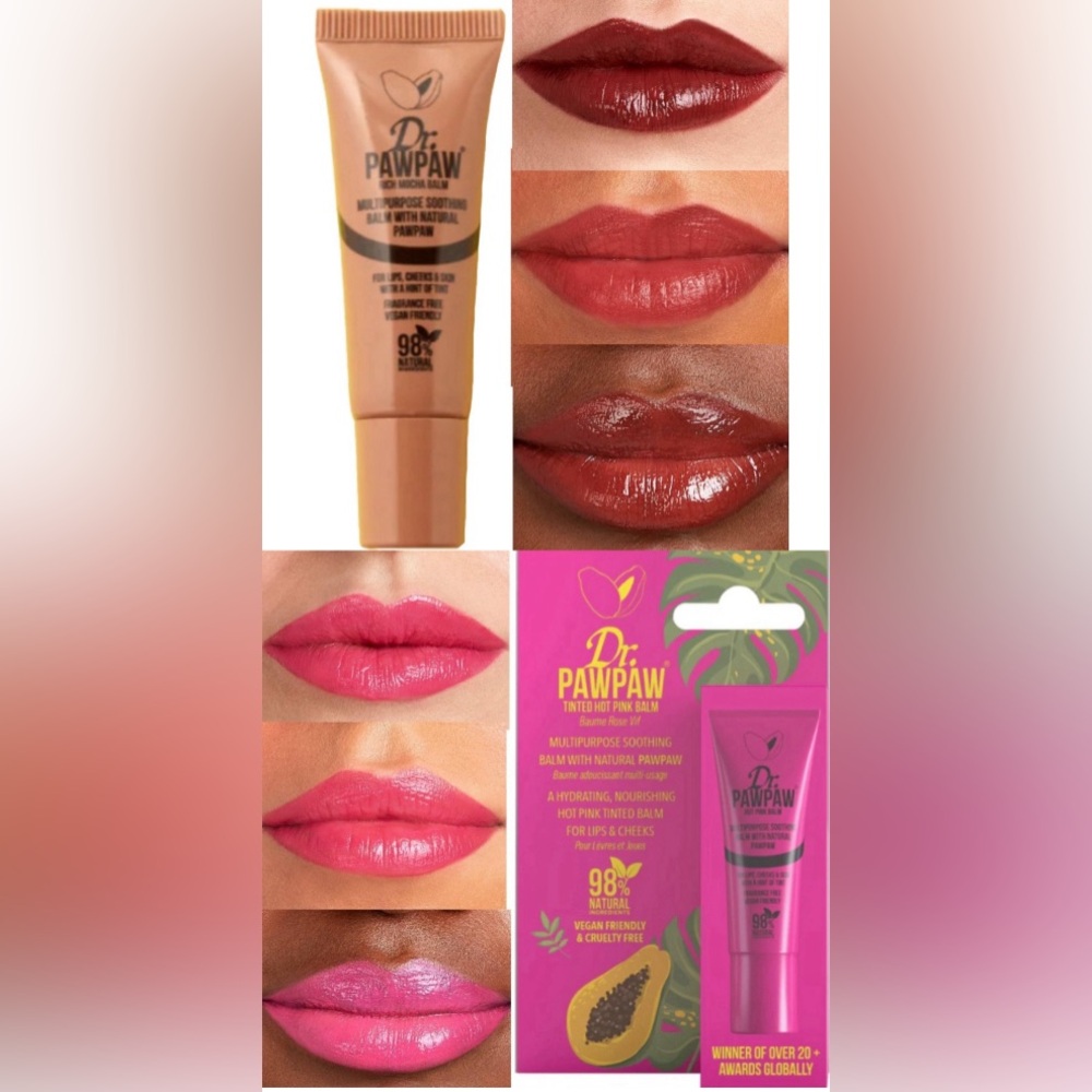 Dr. Pawpaw tinted lip balm Hit pink & mocha BNIB
